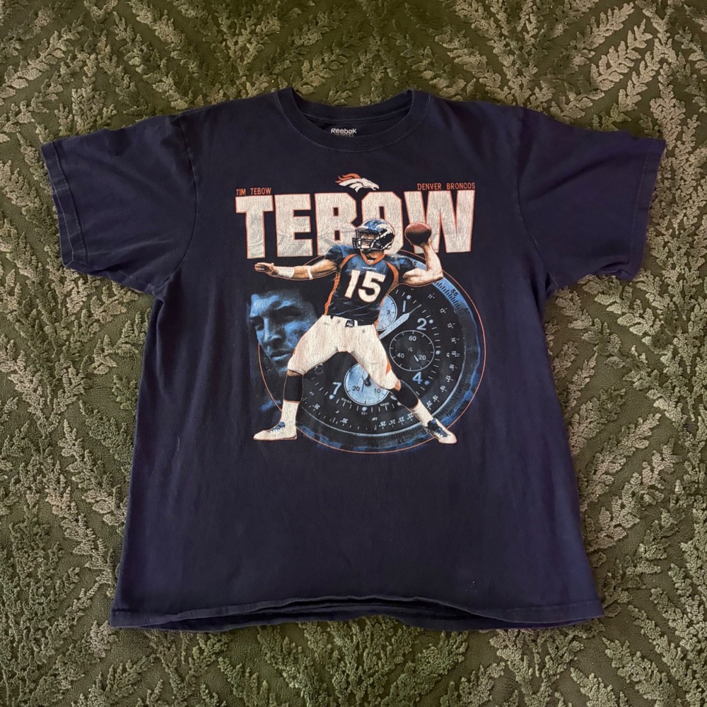 Reebok Tim Tebow Denver Broncos Navy Blue Graphic T-Shirt Mens Large
